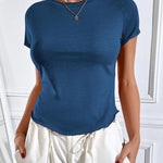 Zeagoo Womens Basic T-Shirts Crewneck Short Sleeve Curved Hem Summer Crop Tops Fitted Tees Y2k Clothing