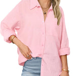 Zeagoo Womens Linen Button Down Shirts Long Sleeve Cotton Tops (US Only)