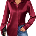 Zeagoo Women's Satin Blouse Elegant V-Neck Silk Blouse (DE Only)