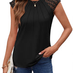 Zeagoo Women's Lace Cap Sleeve Tops Pleated Tank Tops