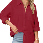 Zeagoo Womens Linen Button Down Shirts Long Sleeve Cotton Tops (US Only)