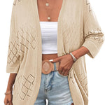 Zeagoo Womens 2024 Lightweight Crochet Cardigan Sweaters Open Front 3/4 Sleeve Knit Kimono Summer Boho Cover Up