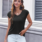 Zeagoo Womens Cap Sleeve V Neck T Shirts with Pocket