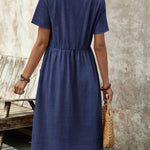 Zeagoo Womens Midi Dress Short Sleeve A-Line Cotton Linen Dress