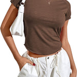 Zeagoo Womens Basic T-Shirts Crewneck Short Sleeve Curved Hem Summer Crop Tops Fitted Tees Y2k Clothing