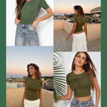 Zeagoo Women's T-Shirt Crew Neck Short Sleeve Crop Tops (DE Only)