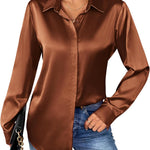 Zeagoo Women's Satin Blouse Elegant V-Neck Silk Blouse (DE Only)