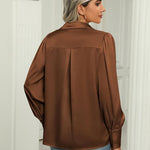 Zeagoo Womens Satin Blouse Lantern Long Sleeve Silk Shirt