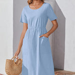 Zeagoo Womens Midi Dress Short Sleeve A-Line Cotton Linen Dress