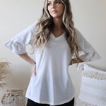 Zeagoo Womens Ruffle 3/4 Sleeve Top V Neck Shirts