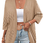 Zeagoo Womens 2024 Lightweight Crochet Cardigan Sweaters Open Front 3/4 Sleeve Knit Kimono Summer Boho Cover Up