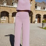 Modern and Elegant Solid Crop Tank and High Rise Flare Loose Pants Set
