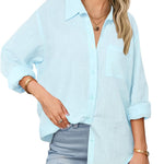 Zeagoo Womens Linen Button Down Shirts Long Sleeve Cotton Tops (US Only)