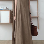 Casual Simple Solid Color Split-Side Round-Neck Sleeveless Midi Dress