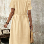 Zeagoo Womens Midi Dress Short Sleeve A-Line Cotton Linen Dress