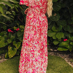 Rose Plus Size Floral V Neck Flounce Sleeve Boho Maxi Dress