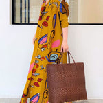 Long Sleeves Loose Buttoned Pockets Printed Lapel Maxi Dresses Shirt Dress