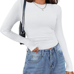 Zeagoo Womens Long Sleeve Stretch Crewneck Ribbed T-Shirt