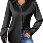 Zeagoo Women's Satin Blouse Elegant V-Neck Silk Blouse (DE Only)