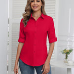 Zeagoo Womens Button Down Shirts 3/4 Sleeve Tops