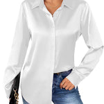 Zeagoo Women's Satin Blouse Elegant V-Neck Silk Blouse (DE Only)