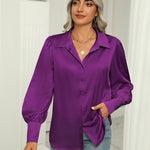 Zeagoo Womens Satin Blouse Lantern Long Sleeve Silk Shirt