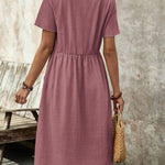 Zeagoo Womens Midi Dress Short Sleeve A-Line Cotton Linen Dress