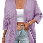 Zeagoo Womens 2024 Lightweight Crochet Cardigan Sweaters Open Front 3/4 Sleeve Knit Kimono Summer Boho Cover Up
