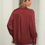Zeagoo Womens Satin Blouse Lantern Long Sleeve Silk Shirt