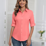Zeagoo Womens Button Down Shirts 3/4 Sleeve Tops
