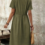 Zeagoo Womens Midi Dress Short Sleeve A-Line Cotton Linen Dress