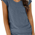 Zeagoo Women's V-Neck Short Sleeve T-Shirt with Pocket Top (DE Only)