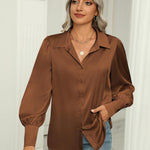 Zeagoo Womens Satin Blouse Lantern Long Sleeve Silk Shirt