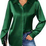 Zeagoo Women's Satin Blouse Elegant V-Neck Silk Blouse (DE Only)