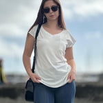 Zeagoo Womens Cap Sleeve V Neck T Shirts with Pocket