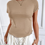 Zeagoo Womens Basic T-Shirts Crewneck Short Sleeve Curved Hem Summer Crop Tops Fitted Tees Y2k Clothing