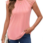 Zeagoo Women's Lace Cap Sleeve Tops Pleated Tank Tops