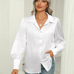 Zeagoo Womens Satin Blouse Lantern Long Sleeve Silk Shirt