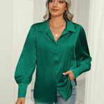 Zeagoo Womens Satin Blouse Lantern Long Sleeve Silk Shirt