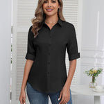 Zeagoo Womens Button Down Shirts 3/4 Sleeve Tops