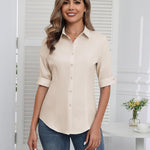 Zeagoo Womens Button Down Shirts 3/4 Sleeve Tops