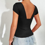 Zeagoo Womens Sexy Deep V Neck Tops Short Sleeve Shirts