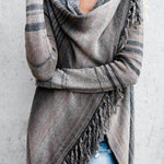 Mid-length slim-fitting fashionable fringed striped jacket