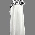 A-Line Capelet Contrast Color Printed Mock Neck Maxi Dresses