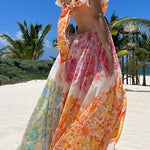 Blooming Beauty Multicolor Floral Frill Cutout Back Tie-up Maxi Dress