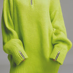 Casual Loose-fitting Green Knitted Mini Dress
