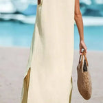 Cotton And Linen Sleeveless Solid Loose V-neck Maxi Dress