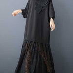 Long Sleeves Loose Solid Color Split-Joint Three-Dimensional Flower Mock Neck Maxi Dresses