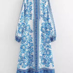 Unique Print Button Down Long Sleeve Shirt Maxi Dress