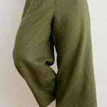 Cotton linen solid color high waist fashion casual trousers